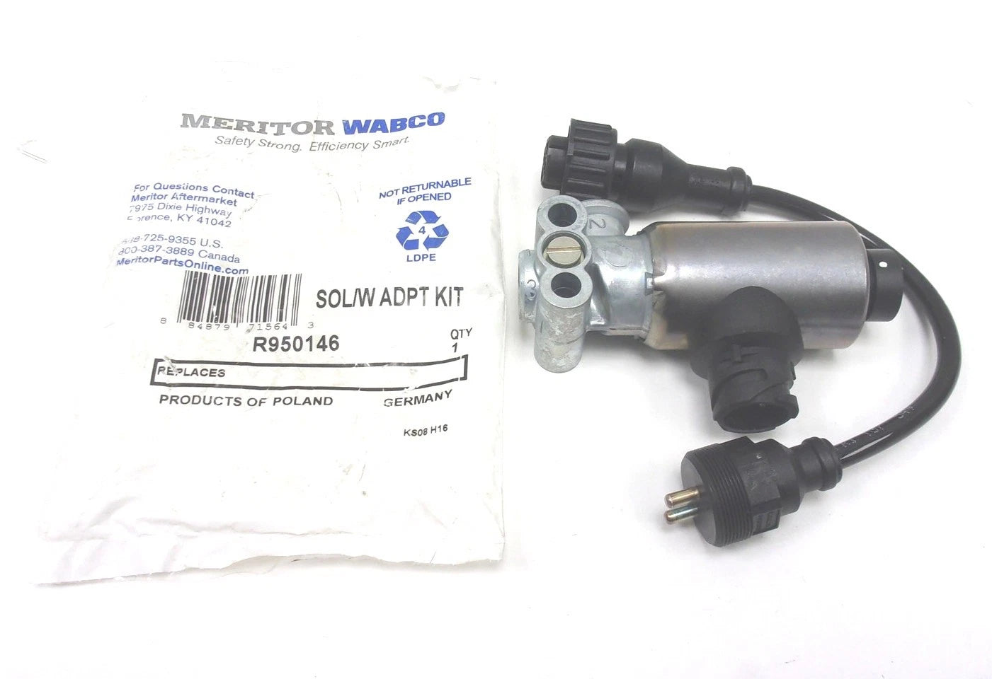 New Genuine Meritor WABCO ABS Solenoid with Adapter Kit
