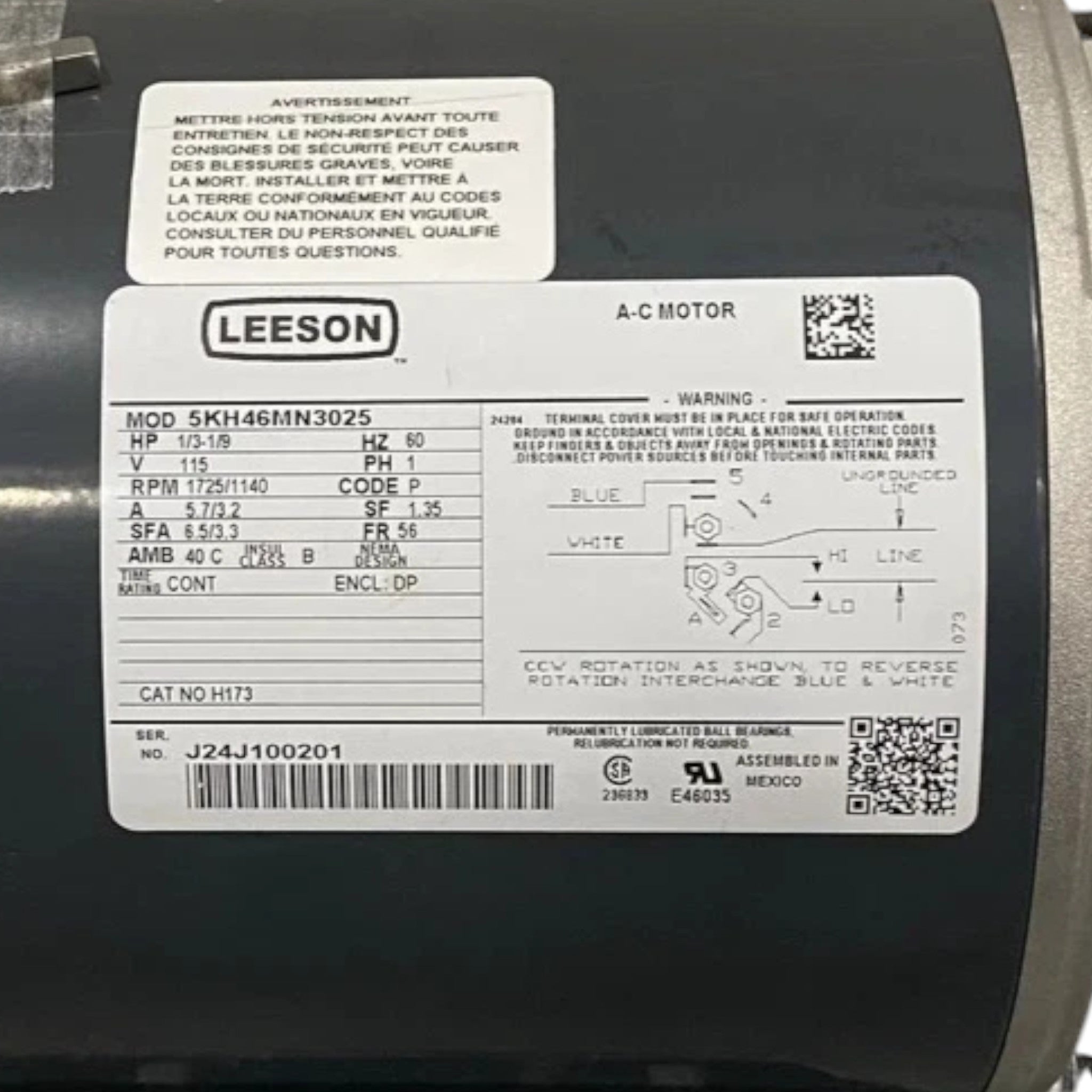 5KH46MN3025 Genuine Leeson General Purpose Motor 115V