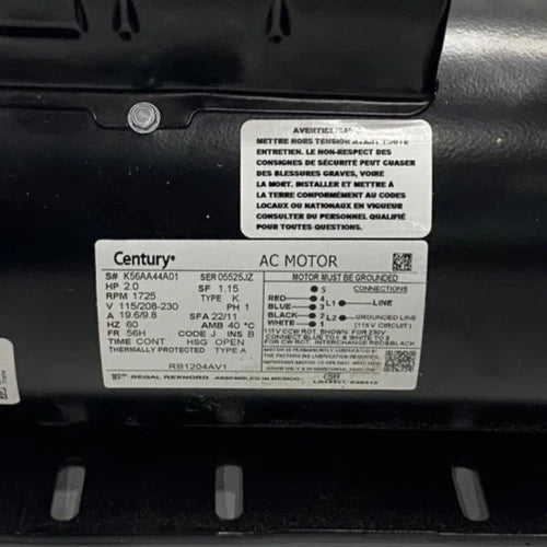 RB1204AV1 Genuine Century Fan And Blower Motor 115/208-230V