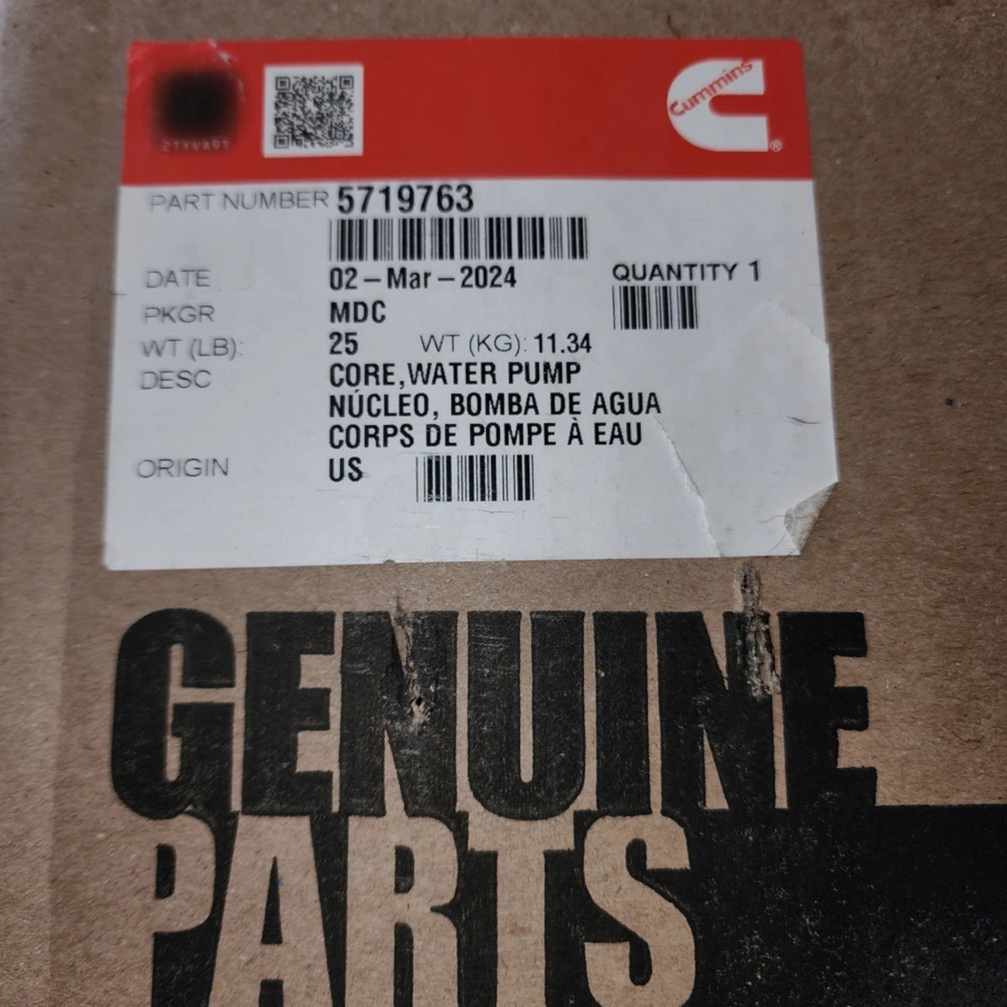 5719763 Genuine Cummins Water Pump Core
