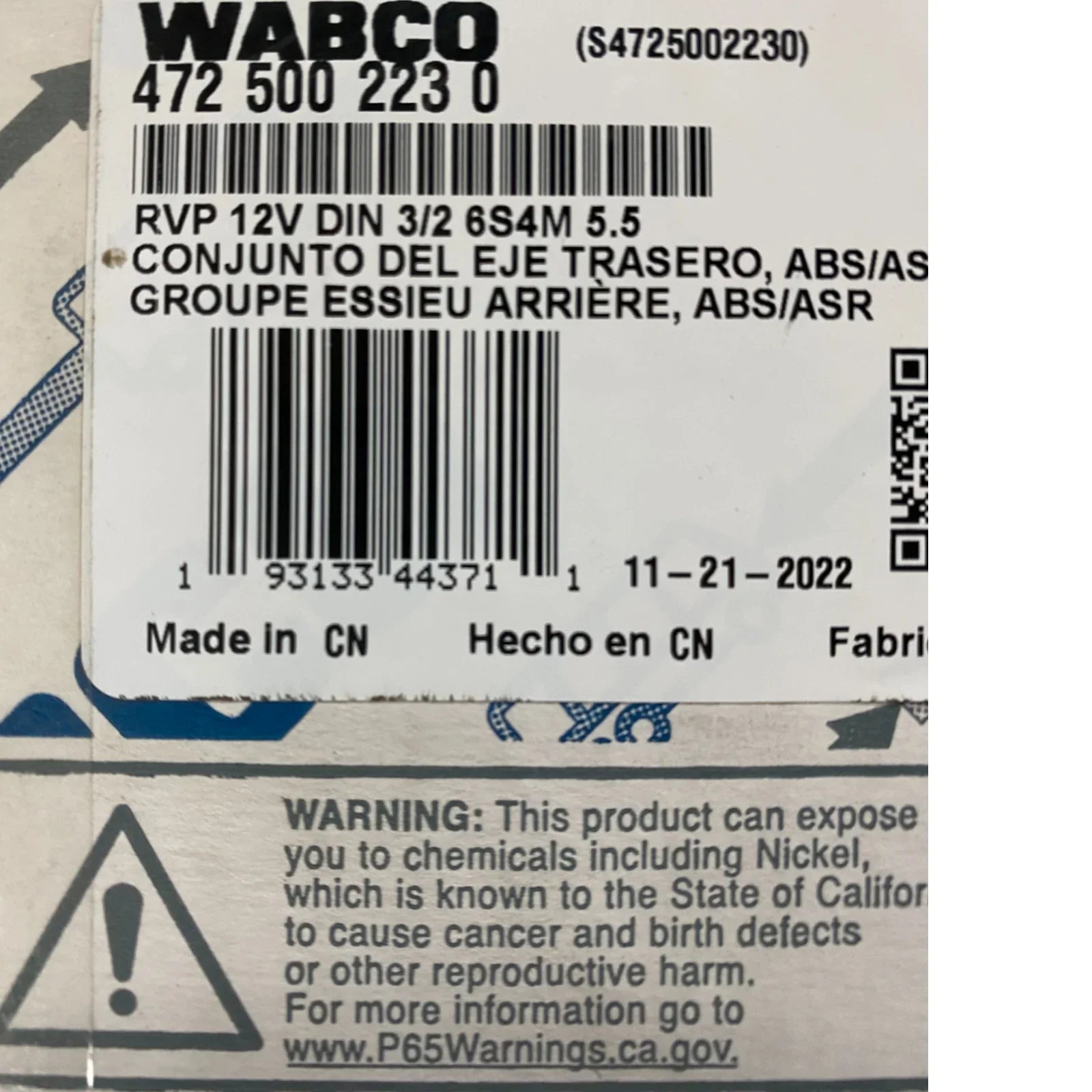 WAB 472 500 223 0 Genuine Meritor ABS Modulator Valve
