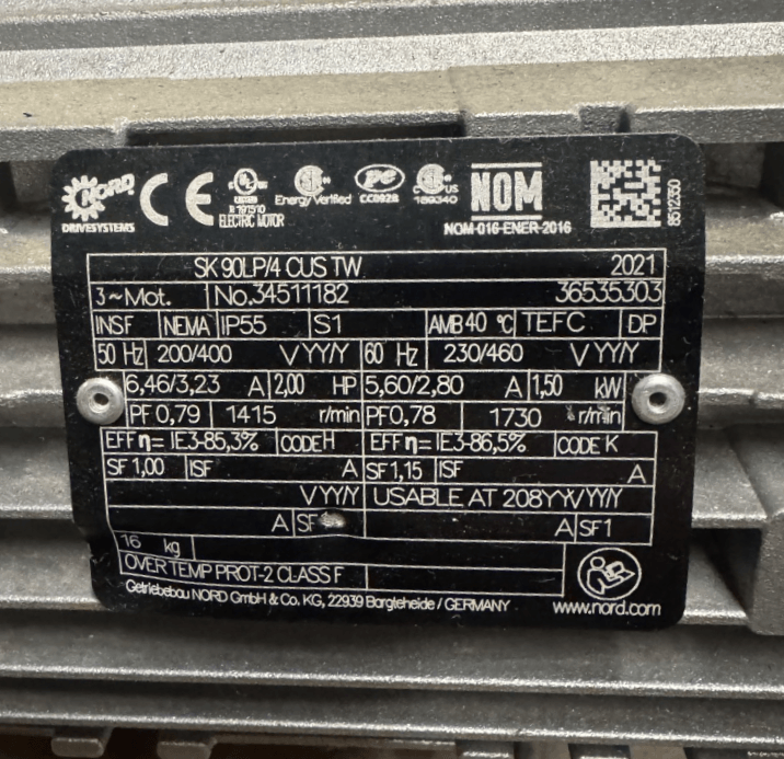 SK 90LP/4 CUS TW Nord C-Face 2 Hp Gear Motor — ADVANCED TRUCK PARTS