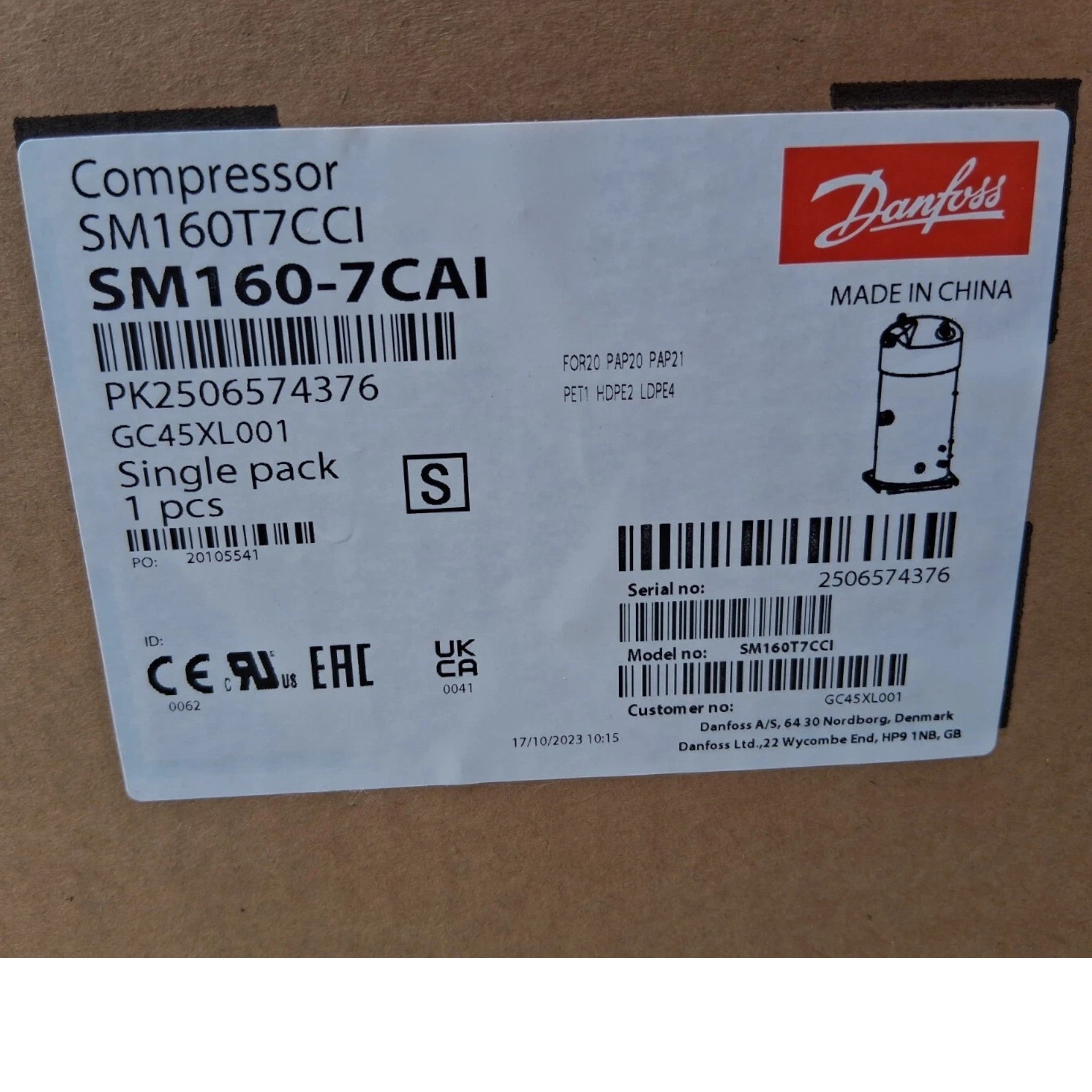 SM160T7CC Genuine Danfoss Scroll Compressor