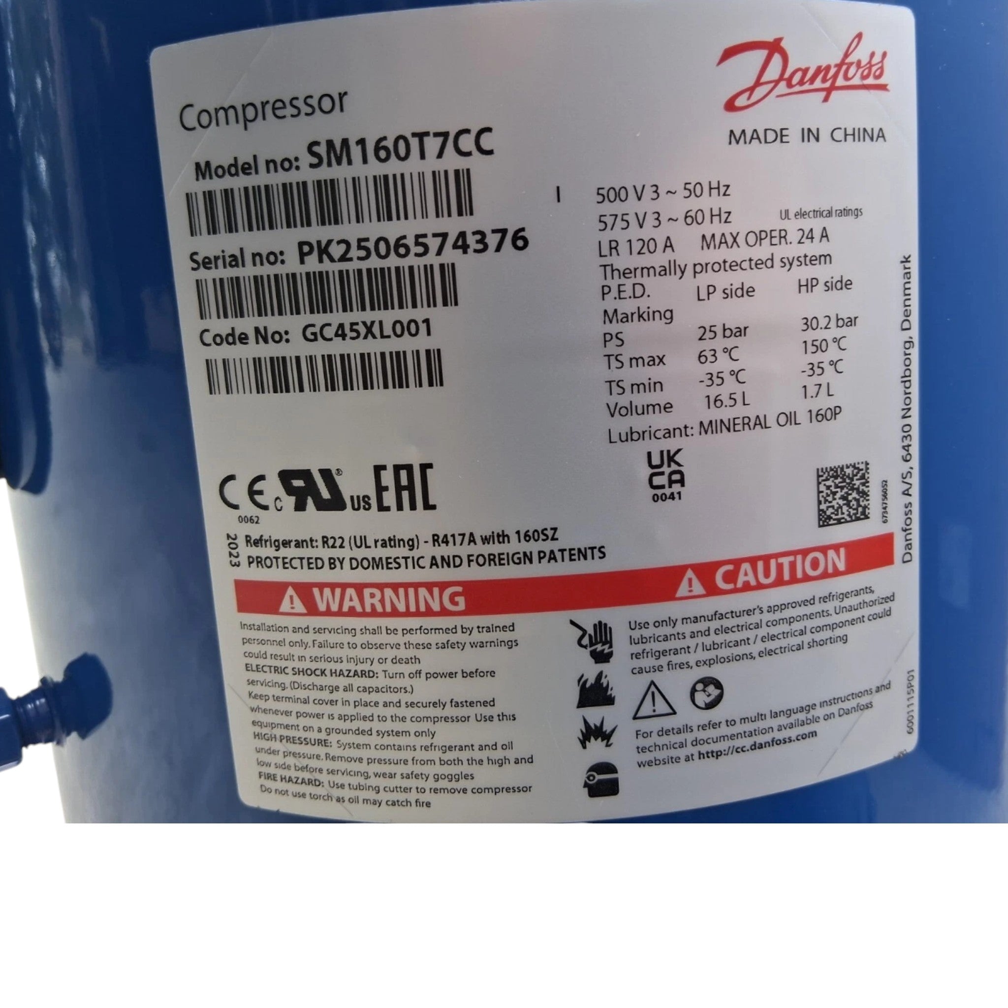 SM160T7CC Genuine Danfoss Scroll Compressor