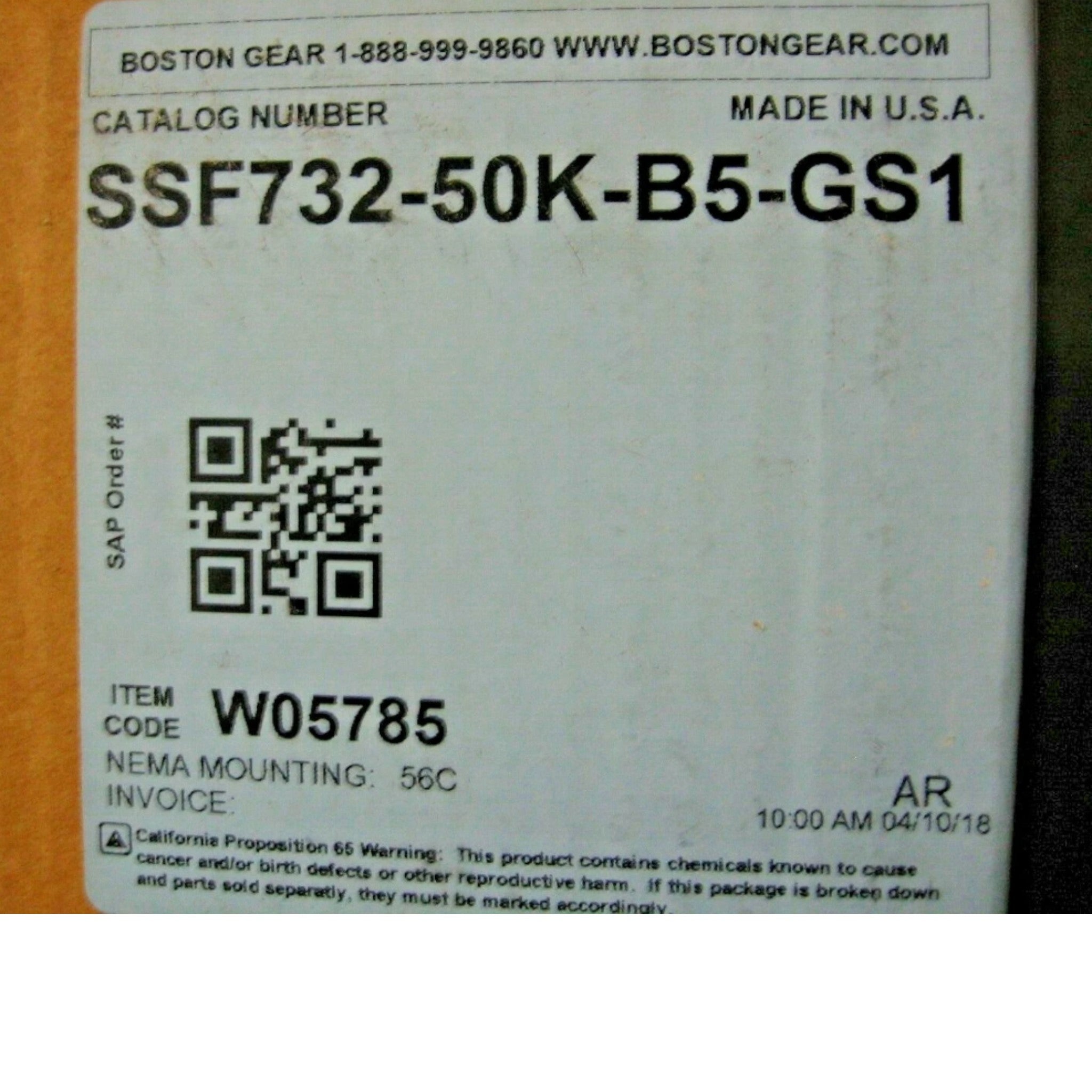 SSF732-50K-B5-GS1 Boston Gear Right Angle Worm Gearbox Speed Reducer 50:1