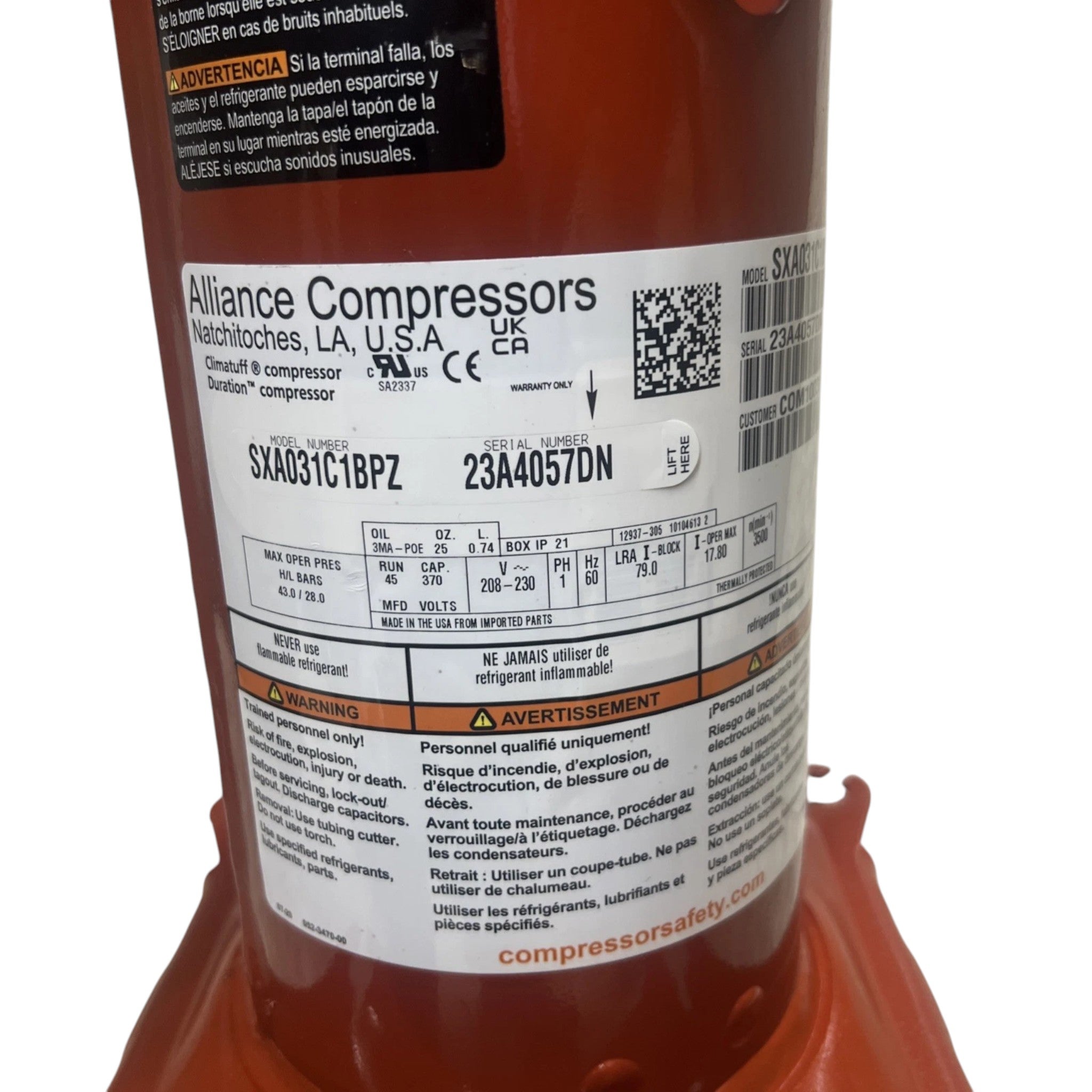 SXA031C1BPZ Alliance Scroll Compressor