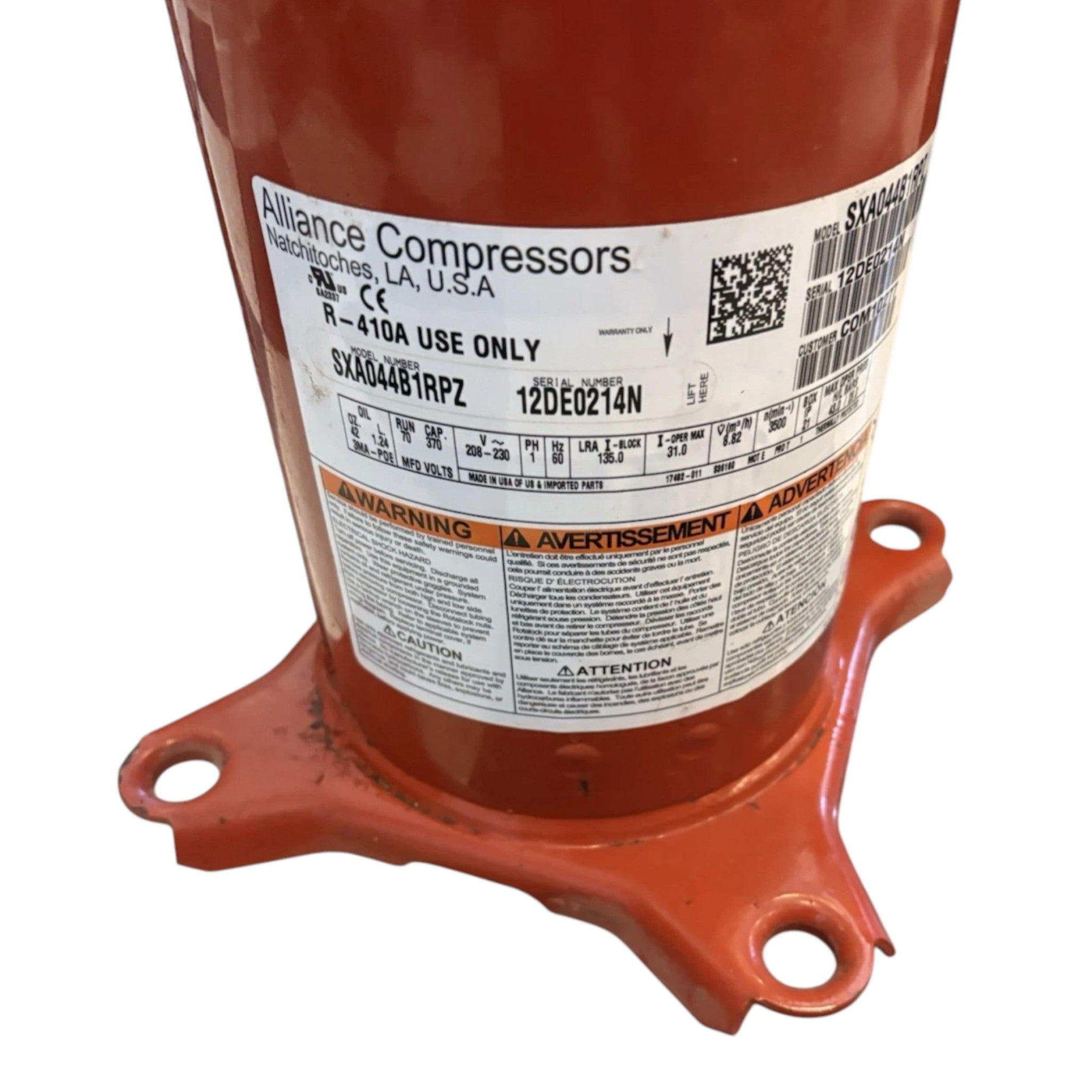 SXA044B1RPZ Alliance Scroll Compressor