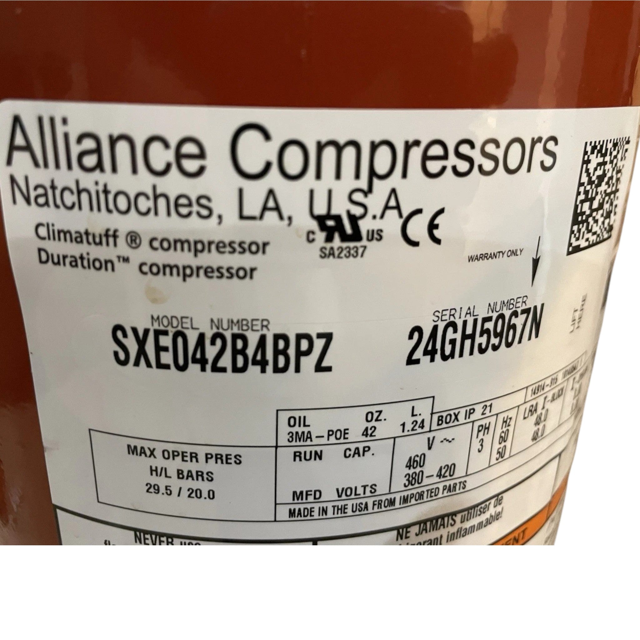 SXE042B4BPZ Genuine Alliance Compressor