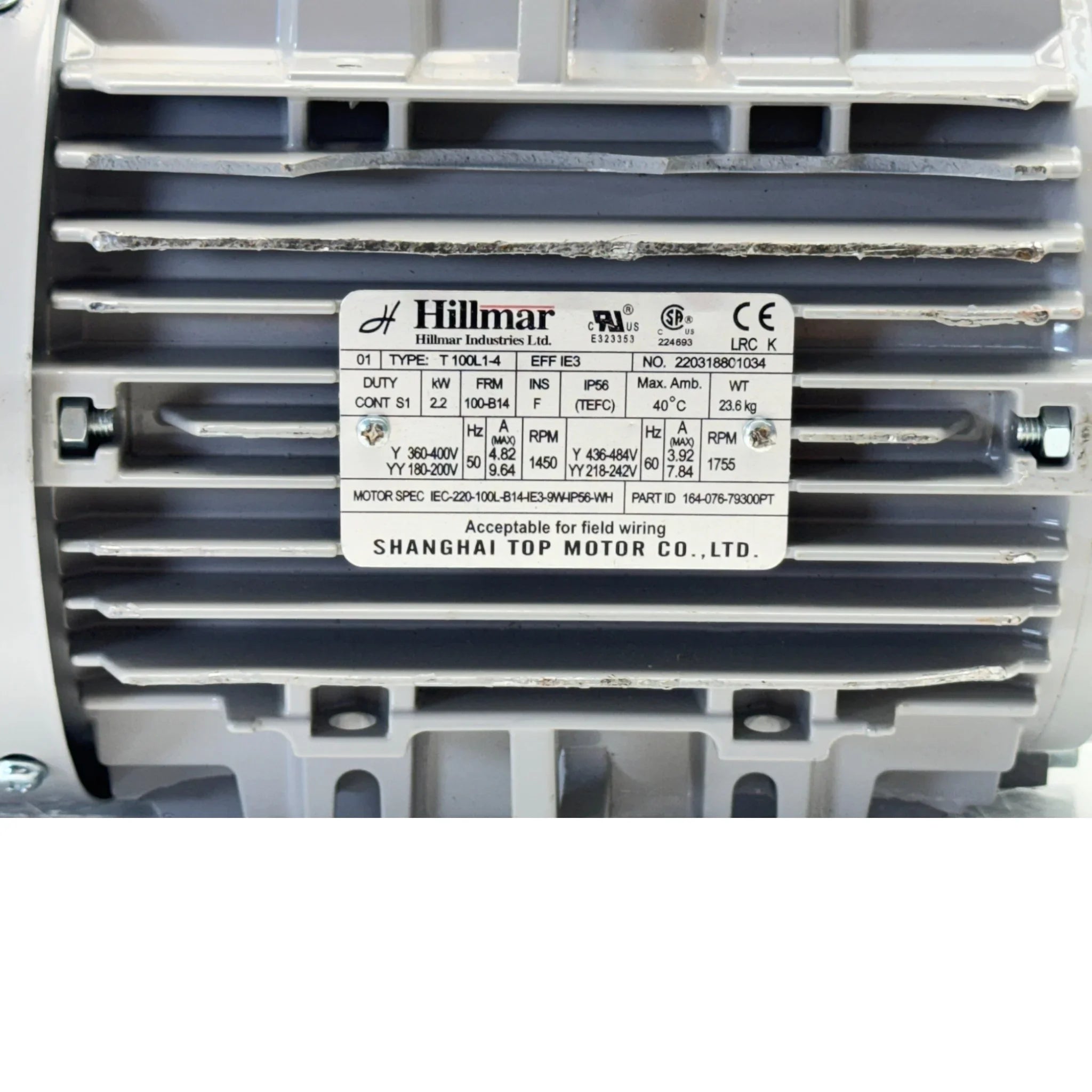 T-100L 1-4 Genuine Hillmar Electric Motor 200/400V 2.2KW