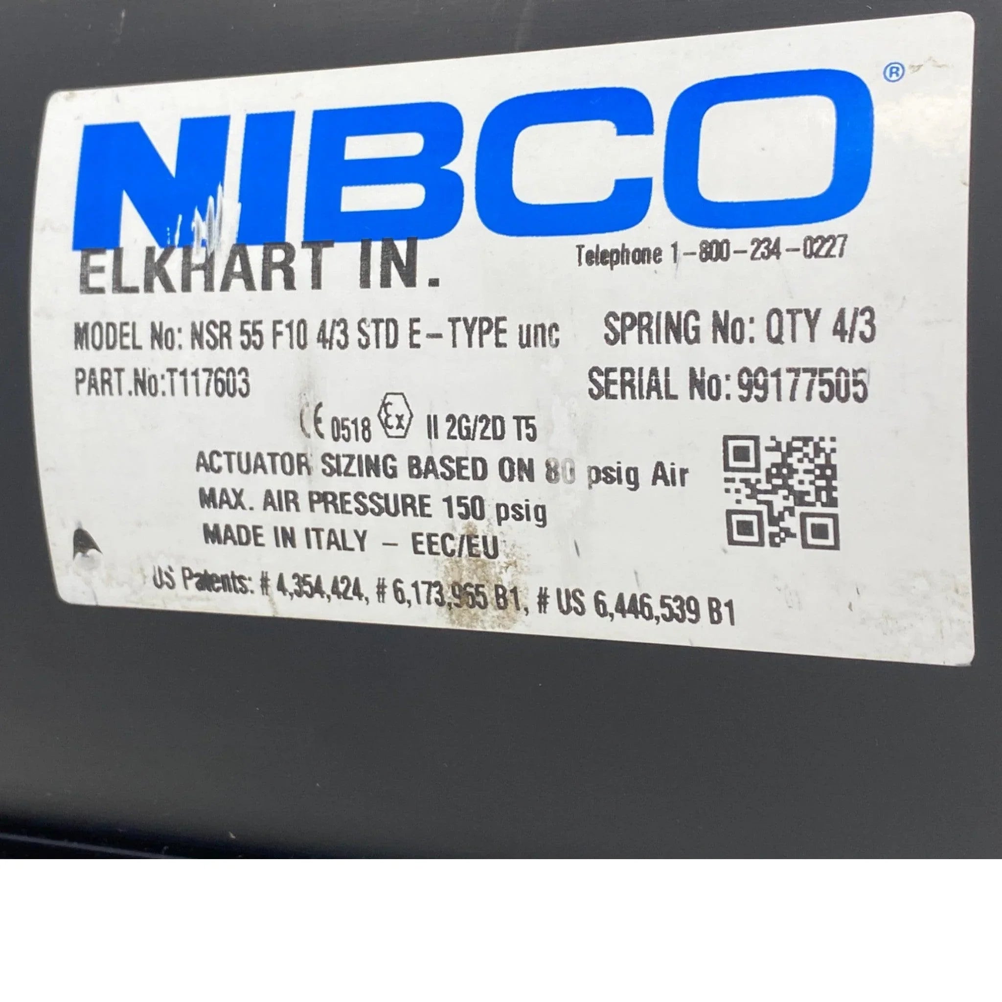 T117603 Nibco NSR 55-10 Pneumatic Actuator
