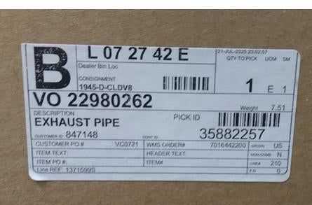 22980262 Genuine Mack Exhaust Pipe