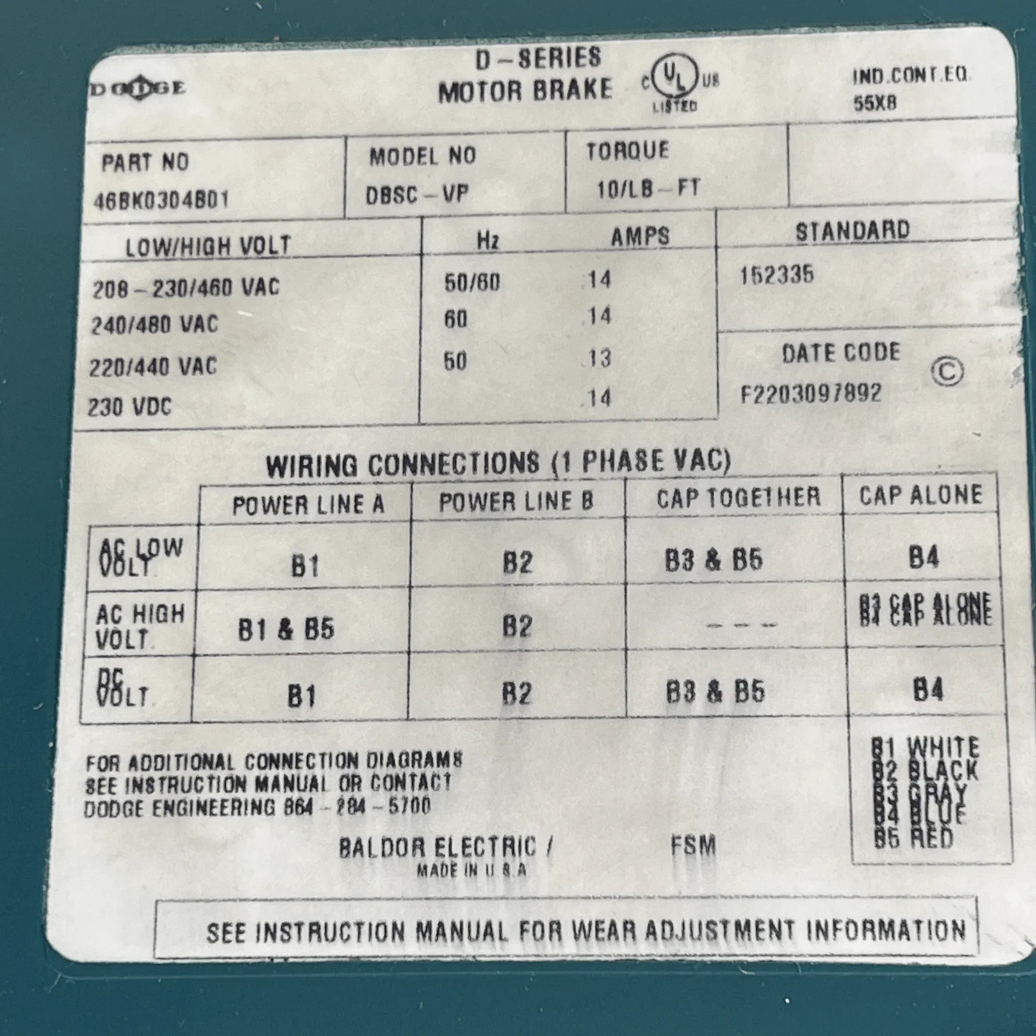 Vbm3558T-D Genuine Baldor D-Series Brake Motor