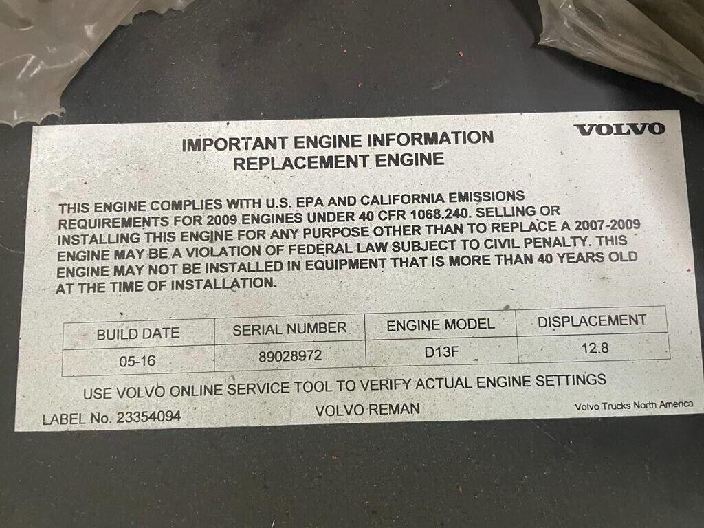 Volvo D13F EPA 07 MP8 2016 Engine Assembly