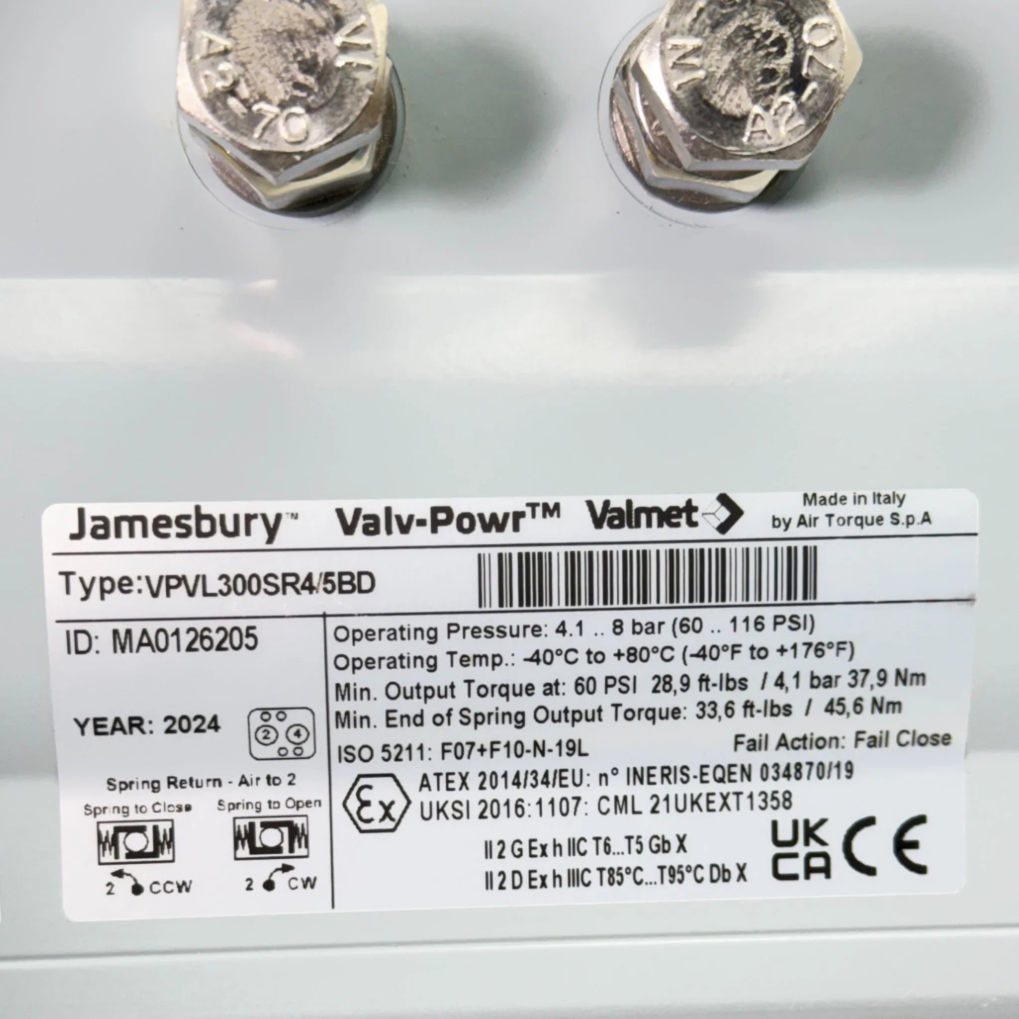 VPVL300SR4/5BD Jamebury Valv-Powr Spring Return Pneumatic Actuator