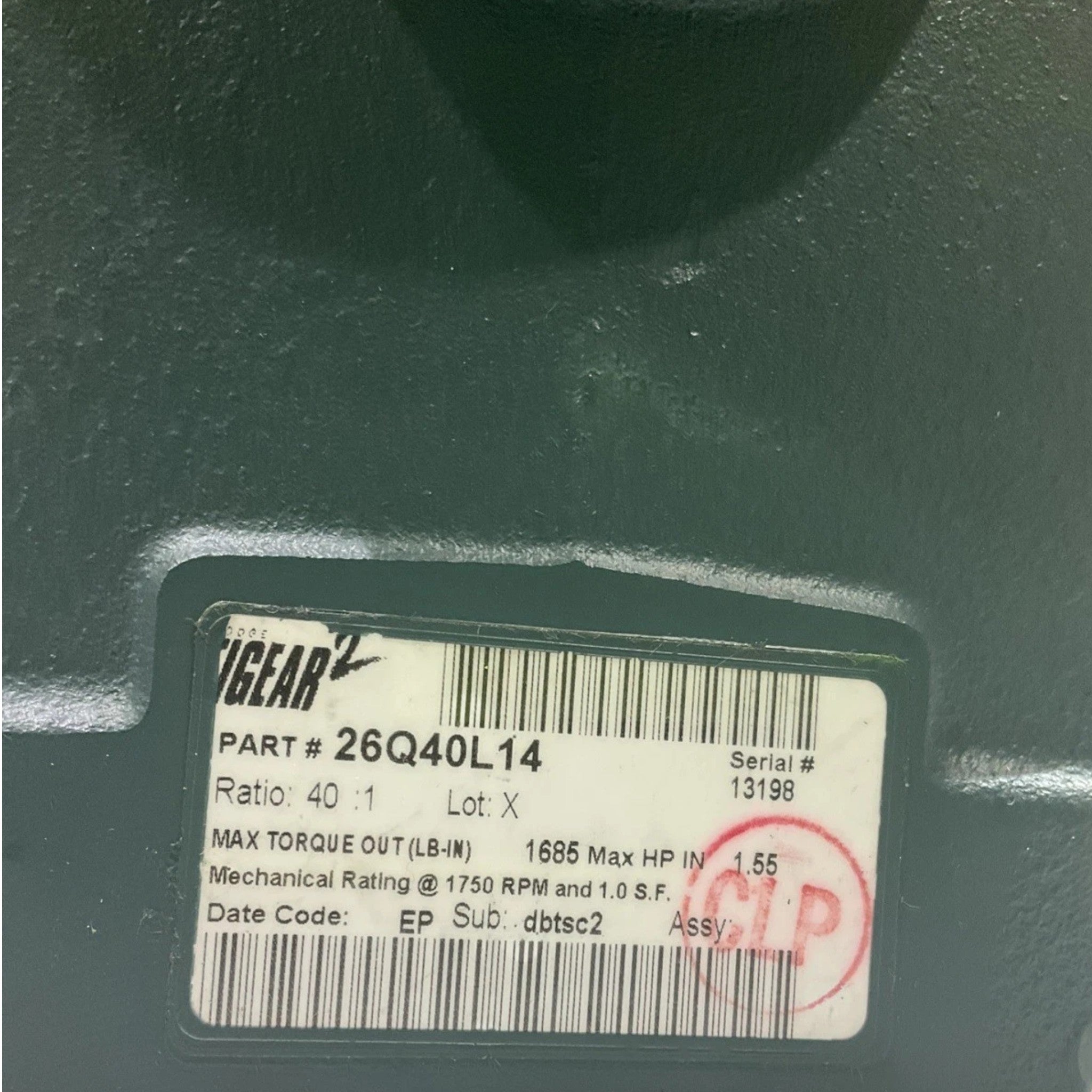 26Q40L14 Genuine Dodge Right Angle Worm Gear Speed Reducer