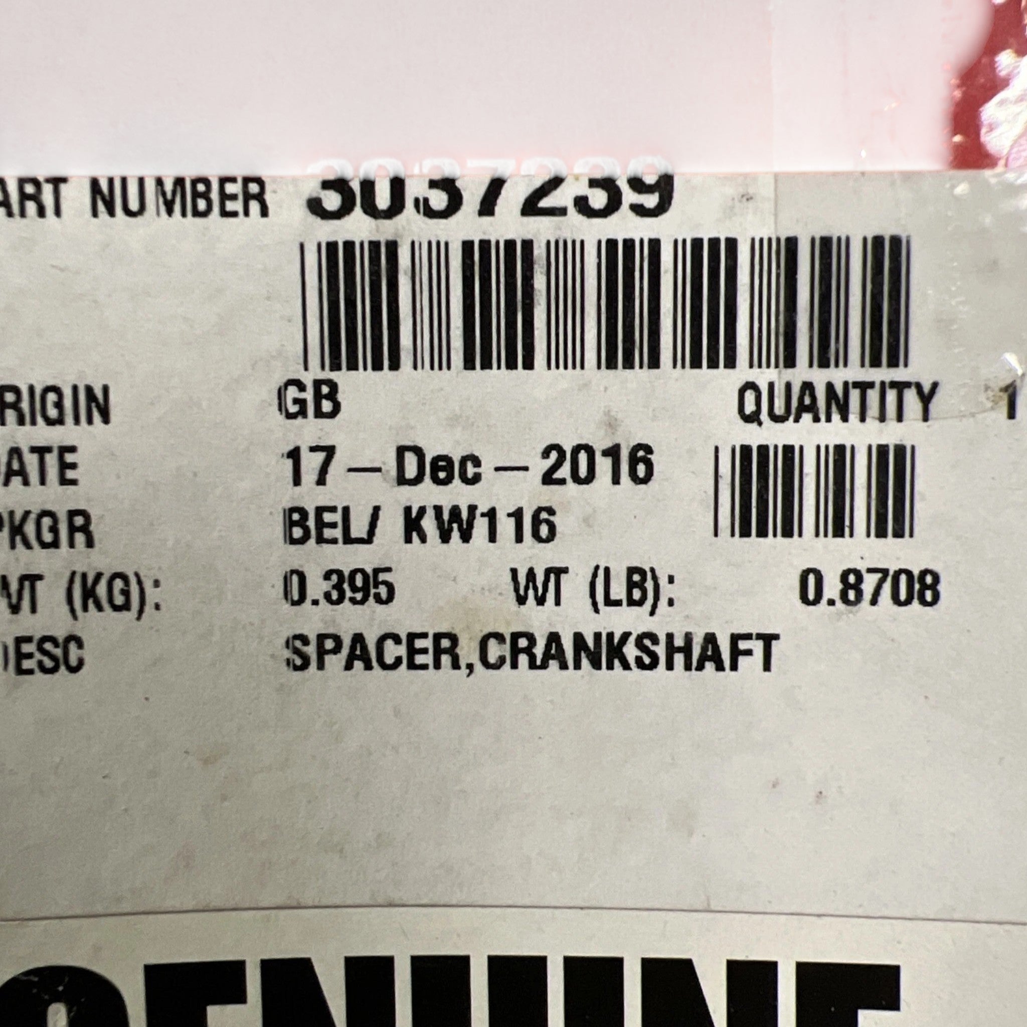 3175924 Genuine Cummins Crankshaft Spacer