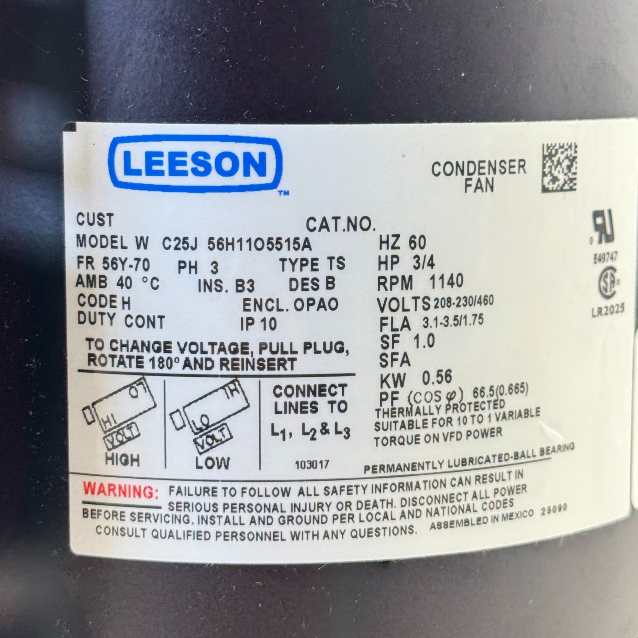 056H11O5515-S Genuine Marathon Electric Motor 208-230/460V