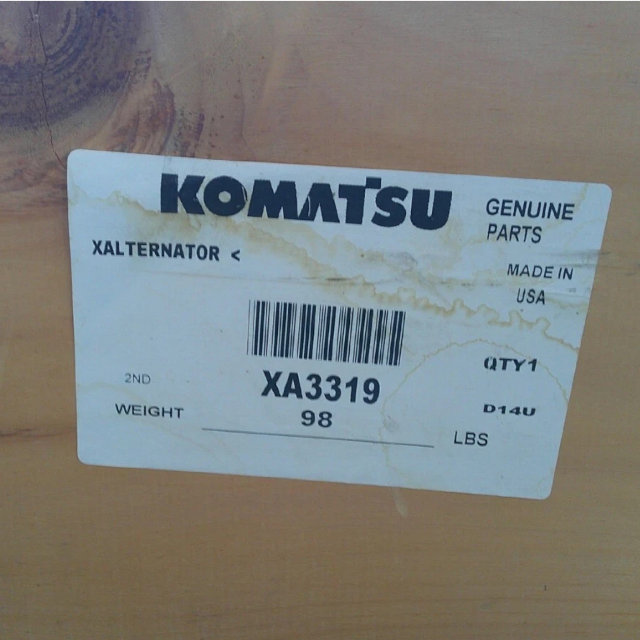 XA3319 Genuine Komatsu Alternator