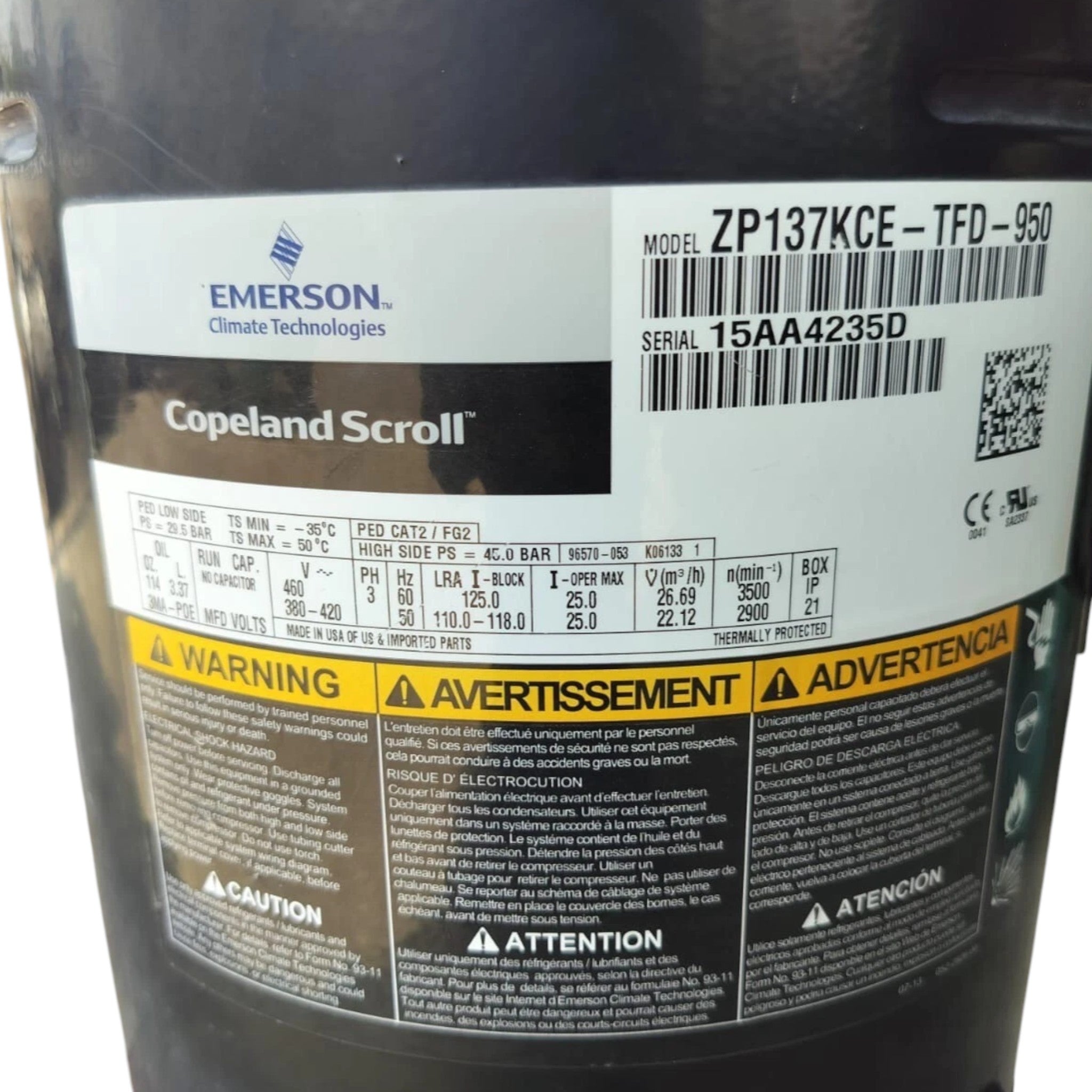 ZP137KCE-TFD-950 Copeland Scroll Compressor