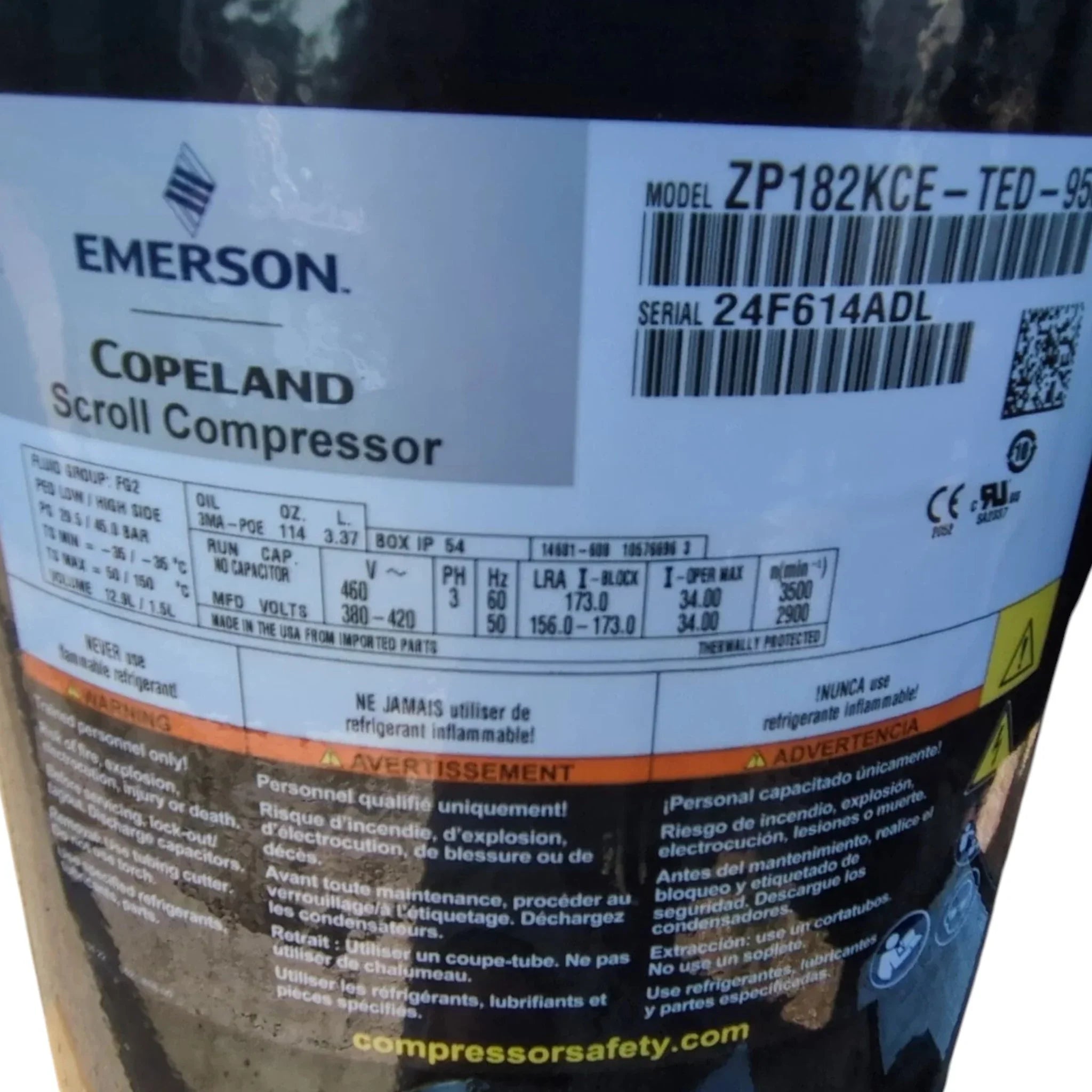 ZP182KCETED950 Copeland Scroll Compressor
