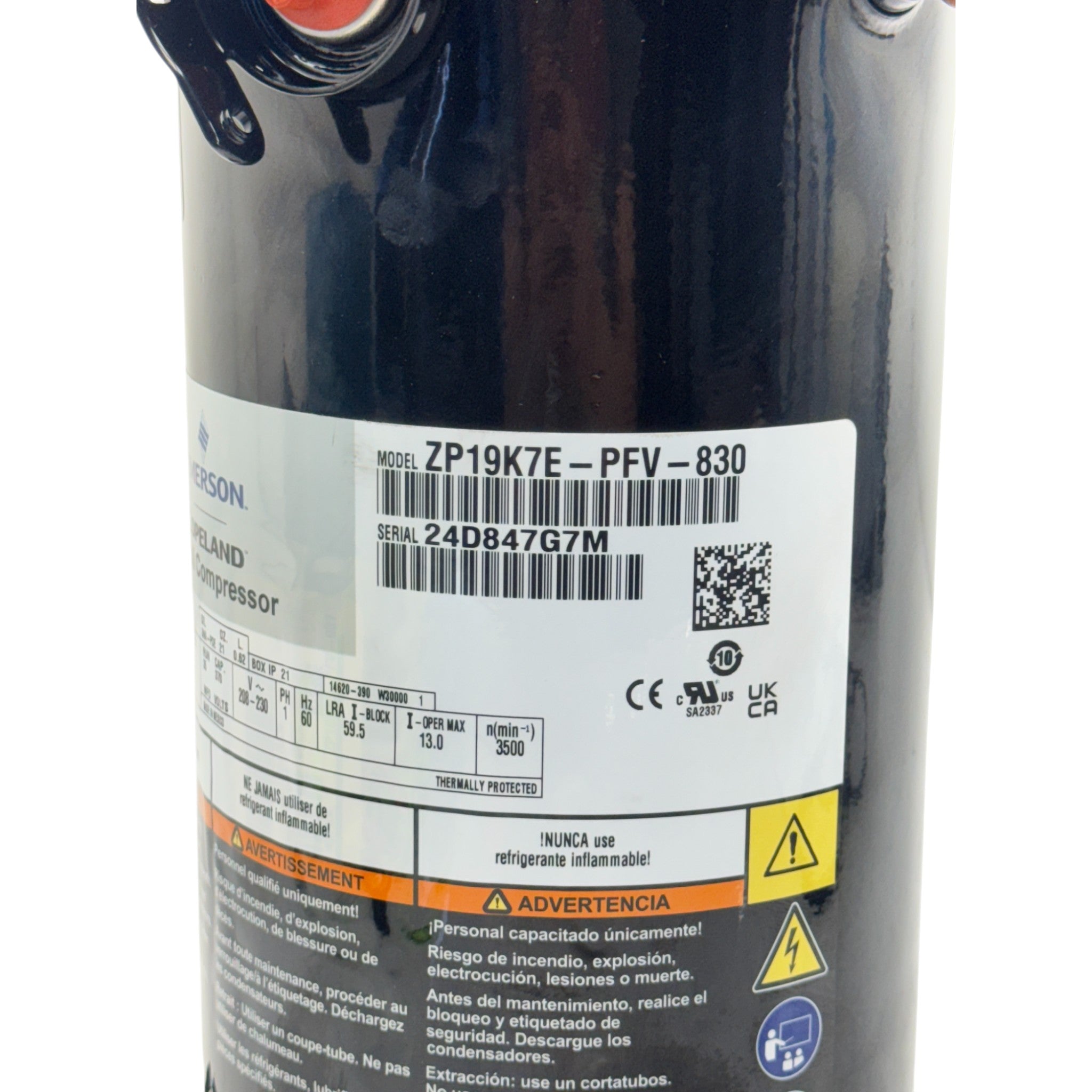 ZP19K7E PFV 830 Genuine Copeland Scroll Compressor 208-230V