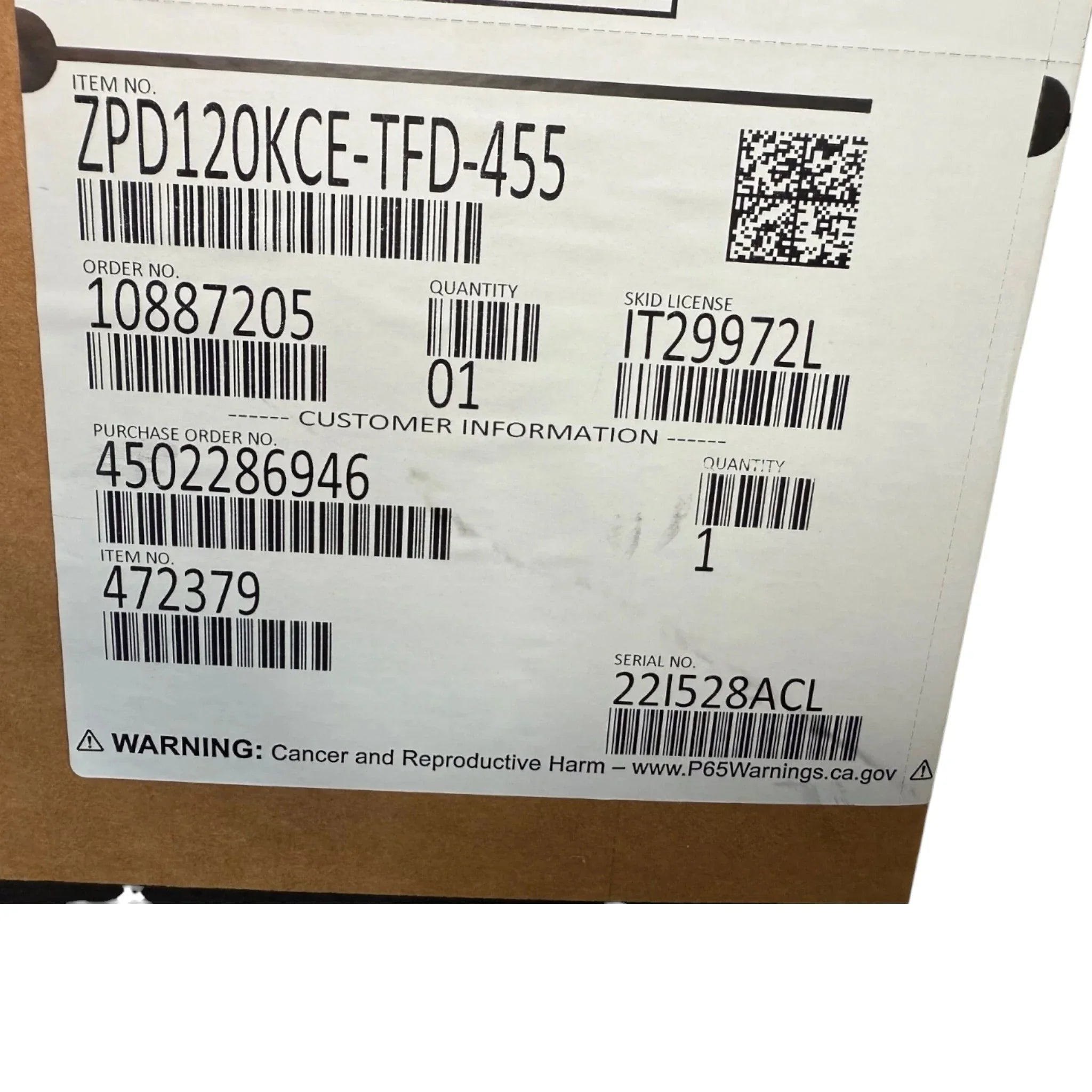 ZPD120KCE-TFD-455 Genuine Copeland Scroll Compressor