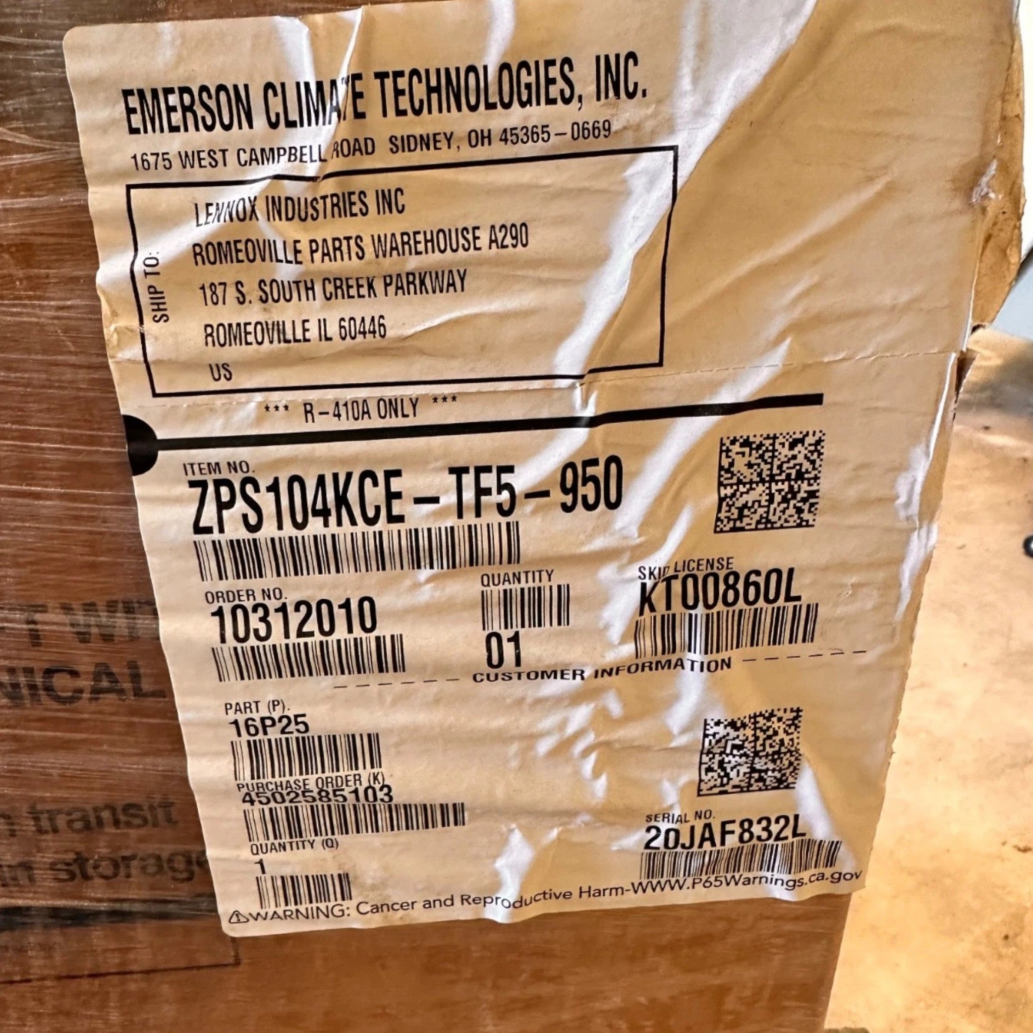 ZPS104KCETF5950 Genuine Copeland Hermetic Scroll Compressor