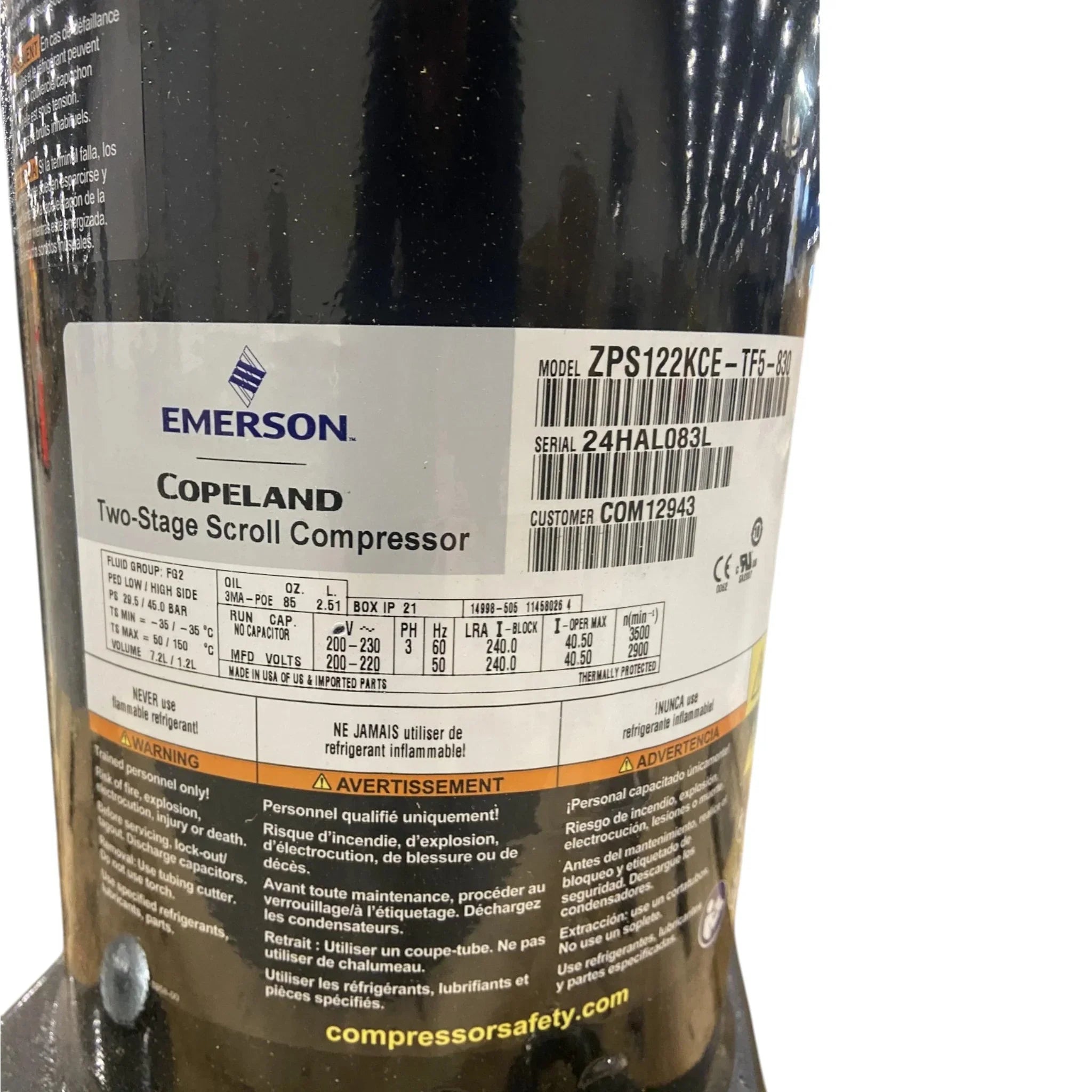 ZPS122KCE-TF5-830 Genuine Copeland Scroll Compressor