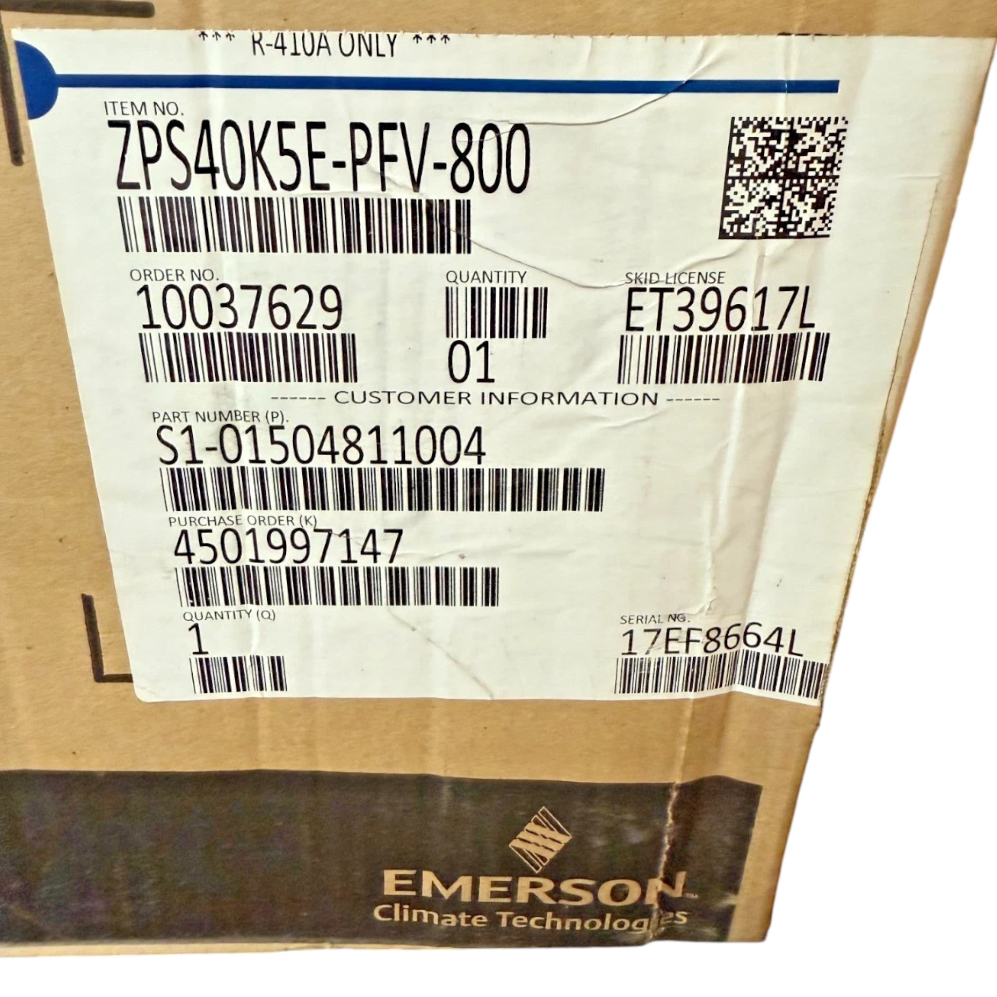 ZPS40K5E-PFV-800 Genuine Copeland Scroll Compressor
