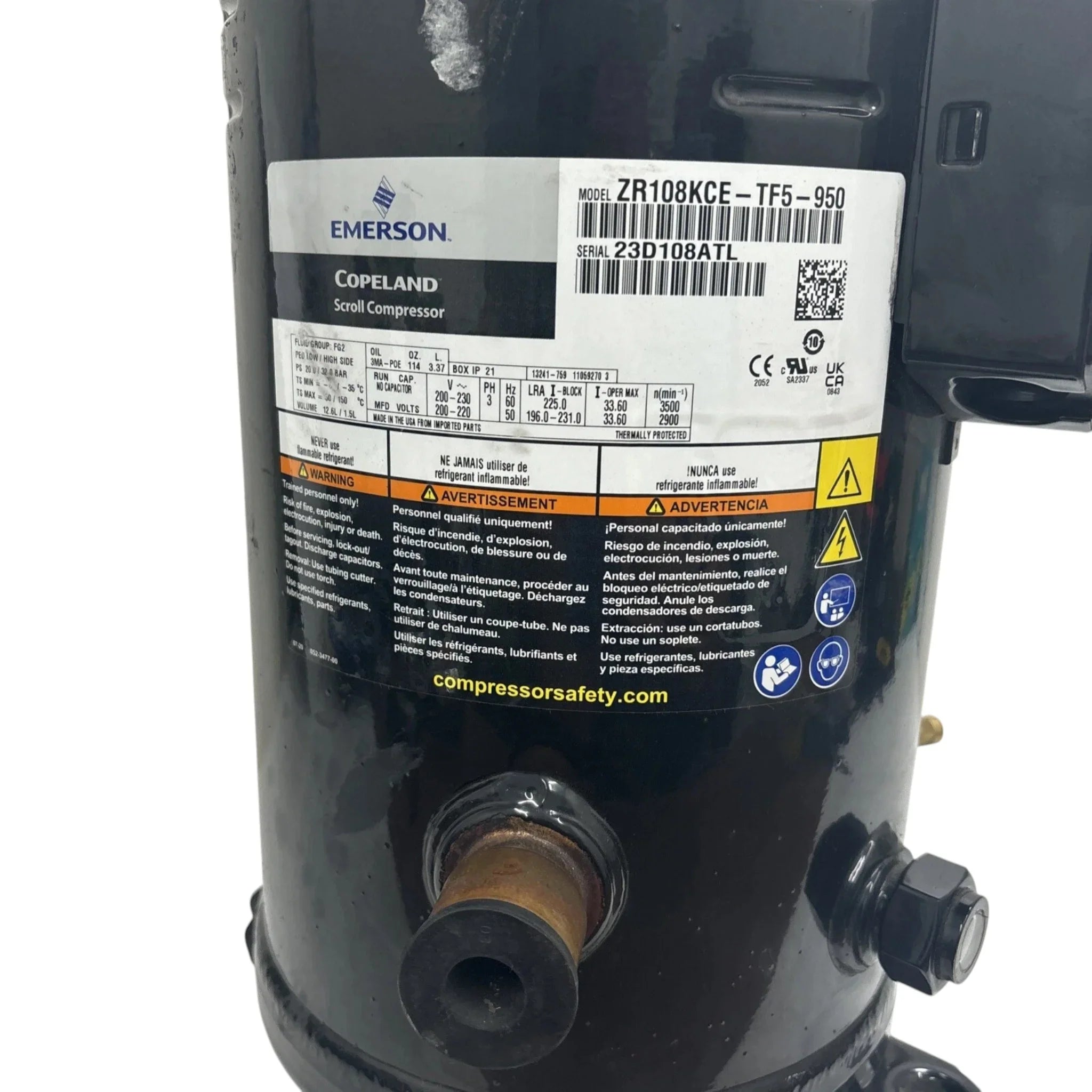 ZR108KCE-TF5-950 Copeland Scroll Compressor