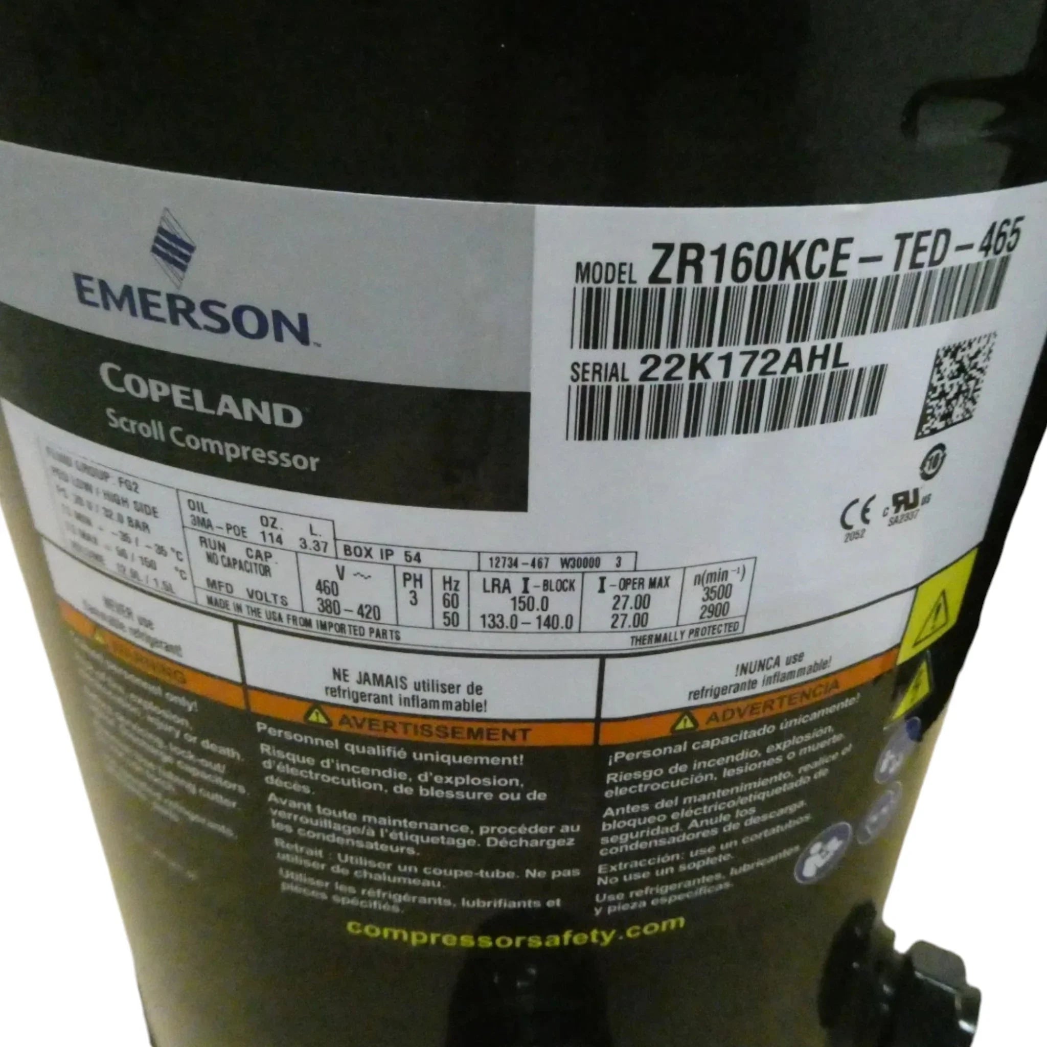 ZR160KCETED465 Copeland Scroll Compressor