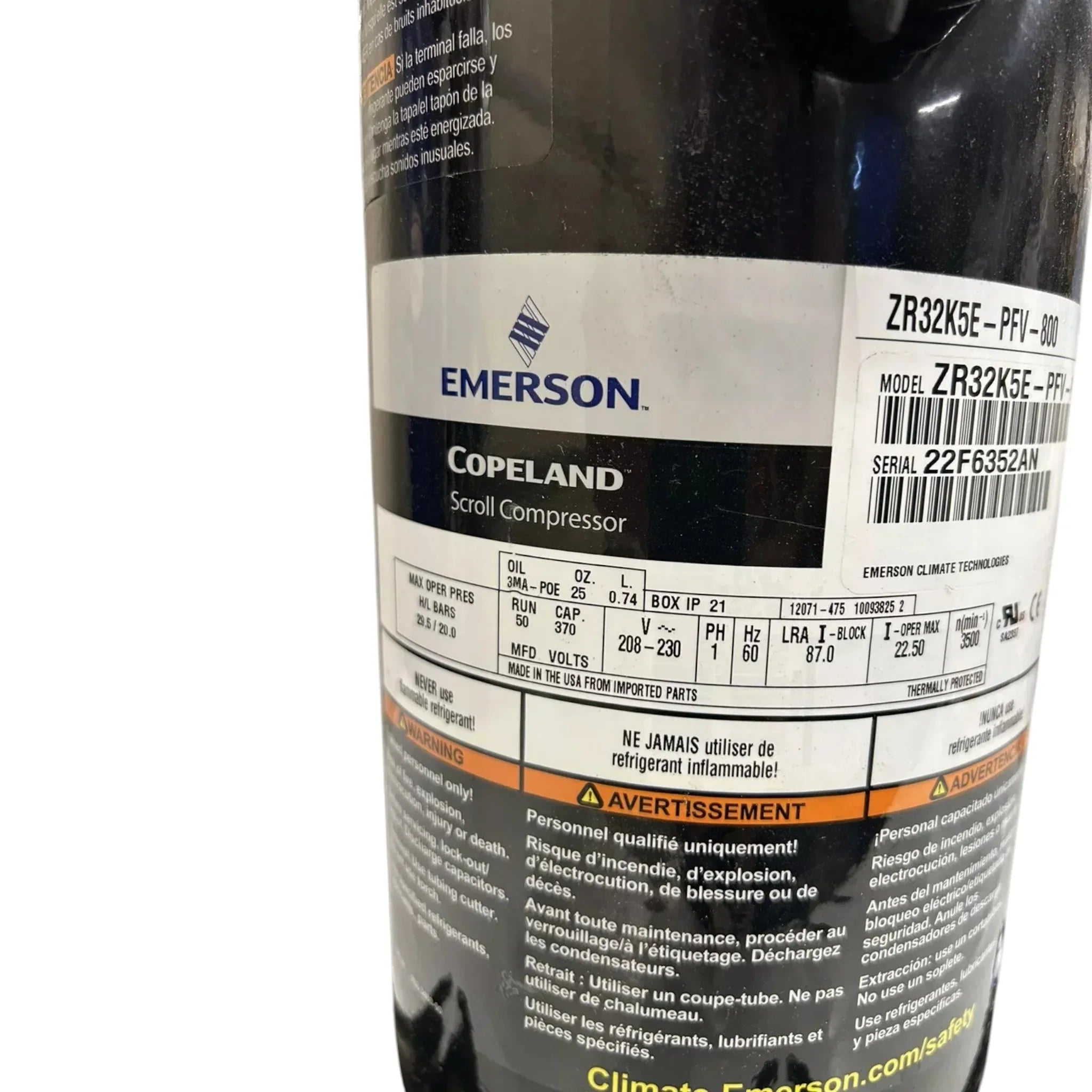 ZR32K5E Genuine Copeland Scroll Compressor 208/230V