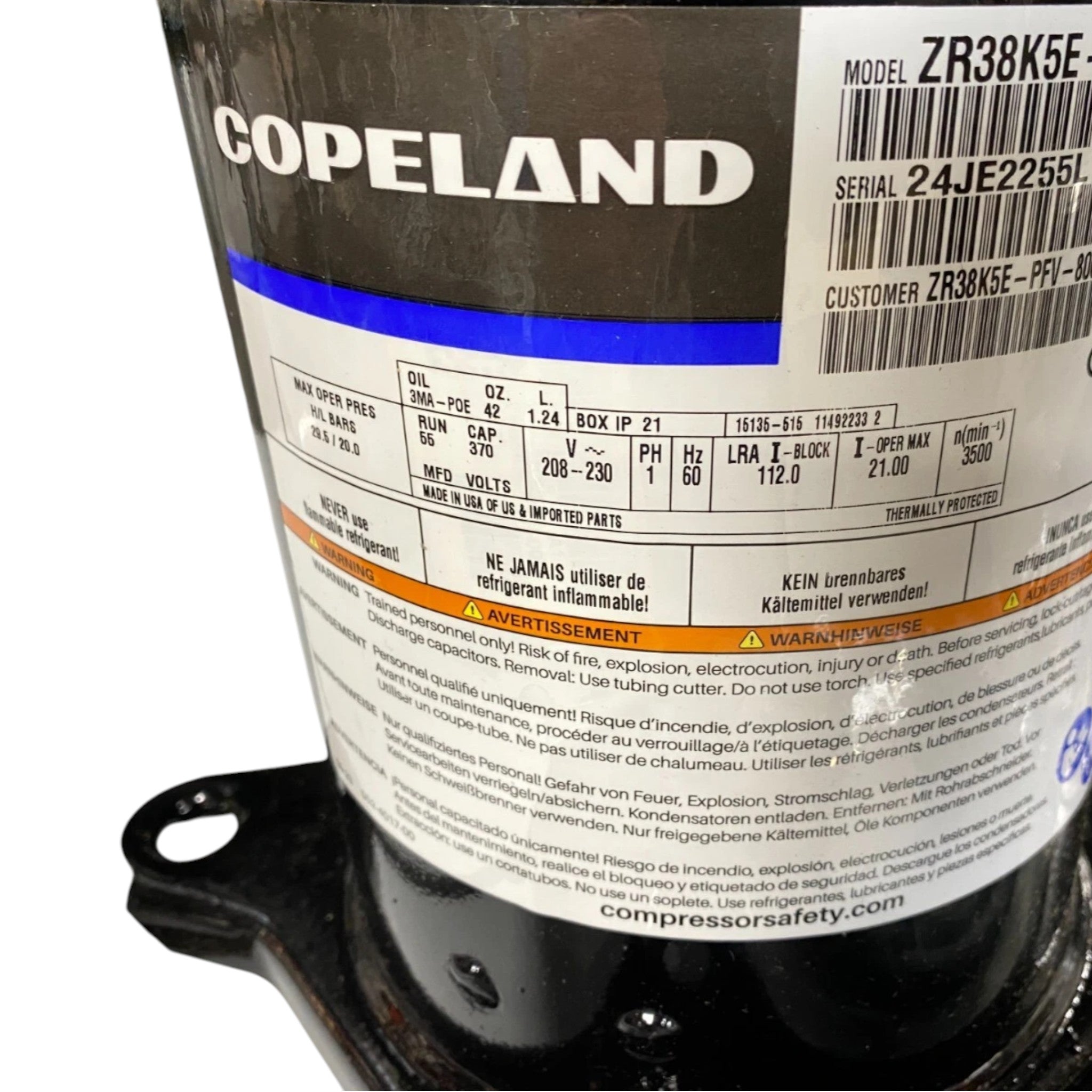ZR38K5E-PFV-800 Genuine Copeland Scroll Compressor